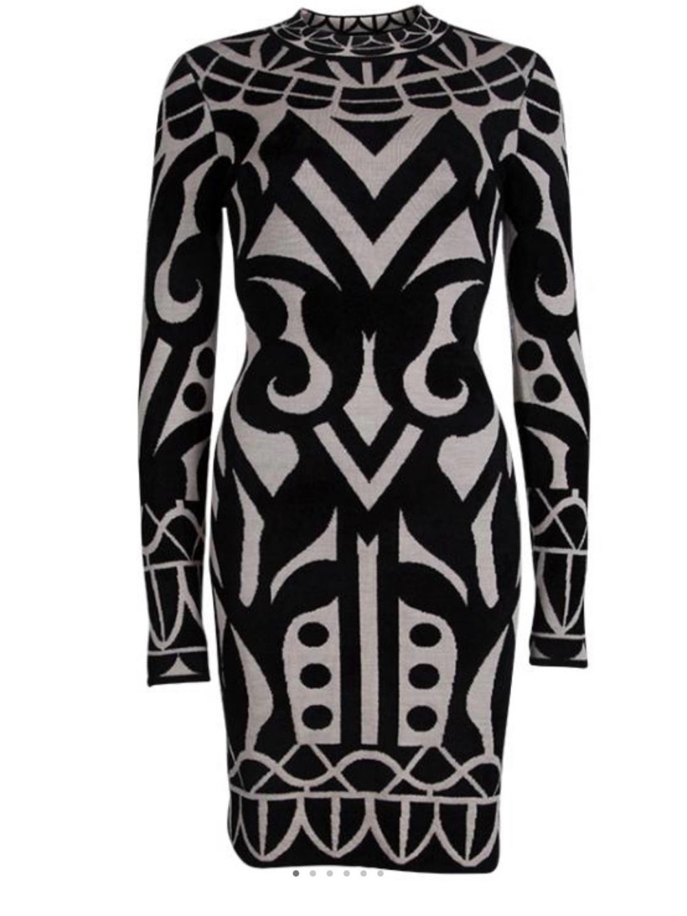 Vintage Temperley London Black and Cream Intarsia Geometric Knit Bodycon Dress